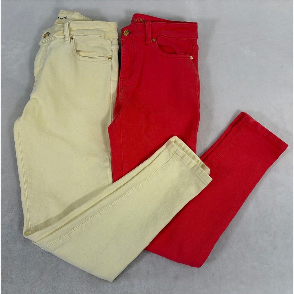 2pr. Michael Kors Skinny Ankle Color Jeans Pants Womens Sz. 2 Coral & Yellow